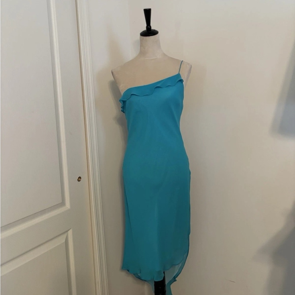 💯 Silk Express Turquoise One-Shoulder Dress 👗